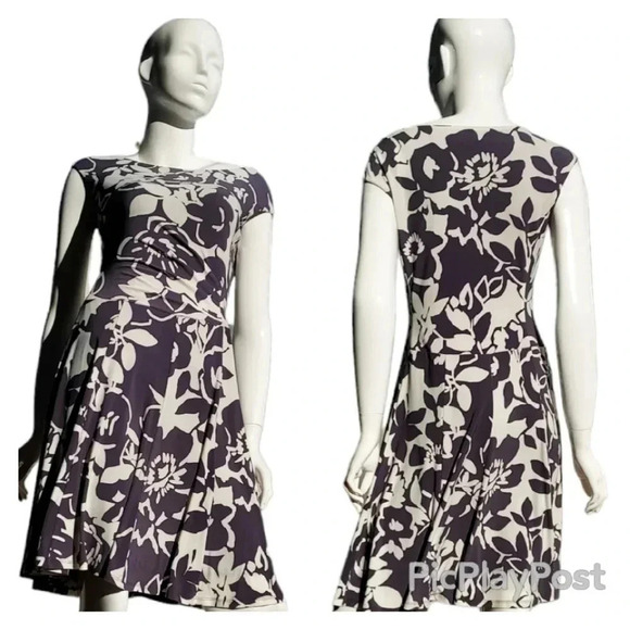 Lauren Ralph Lauren Dresses & Skirts - Lauren Ralph Lauren Gray and White Floral Ruched Womens Dress Size 6